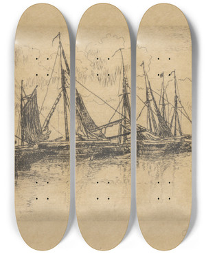 Triptych art skateboard deck of James Ensor De Kleine Schuiten by James Ensor (1860-1949)