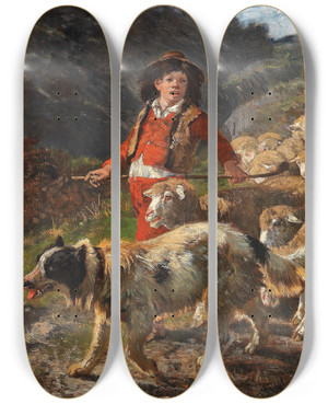 Triptych art skateboard deck of Giuseppe Palizzi Schfer Mit Herde by Giuseppe Palizzi (1812-1888)