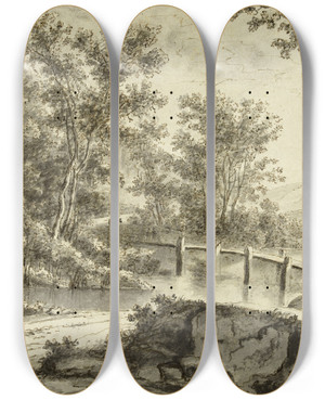 Triptych art skateboard deck of Jan Both Le Pont De Bois by Jan Both (1618-1652)