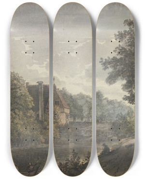 Triptych art skateboard deck of Jacob Van Liender Aan De Stadt Muur Tot Utrecht_1 by Jacob Van Liender (1696-1759)