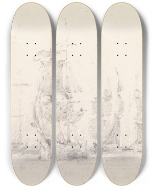 Triptych art skateboard deck of George Jones Study Of Sailing Ships by George Jones (1786-1869)