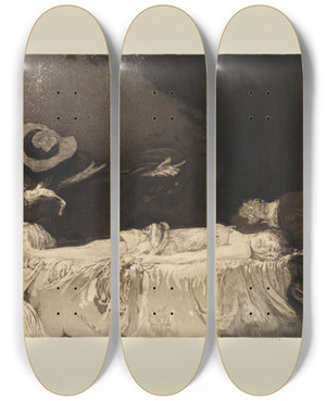 Triptych art skateboard deck of Max Klinger Tod Eine Liebe Opus X Blatt 10 by Max Klinger (1857-1920)