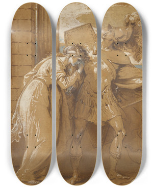Triptych art skateboard deck of Benjamin West The Fright Of Astyanax Hector Bidding Farewell To Andromache by Benjamin West (1738-1820)