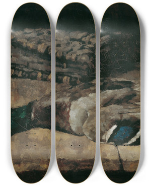 Triptych art skateboard deck of Carl Schuch Stillleben Mit Wildente Und Jagdtasche I by Carl Schuch (1846-1903)