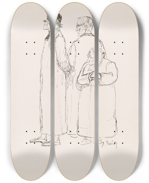 Triptych art skateboard deck of Pierre Puvis De Chavannes Les Caricatures De Puvis De Chavannes Pl20 by Pierre Puvis De Chavannes (1824-1898)