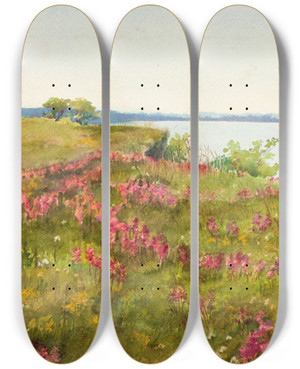 Triptych art skateboard deck of Lilly Walther Maastik Itsev Aas by Lilly Walther (1866-1946)
