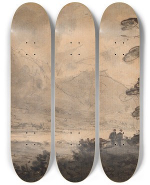 Triptych art skateboard deck of William Gilpin Landscape With Four Figures by William Gilpin (1724-1804)