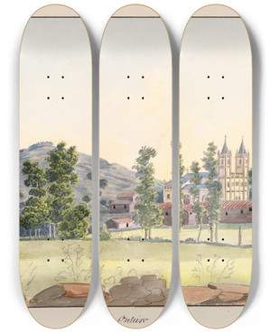 Triptych art skateboard deck of Charles Hamilton Smith Outeiro by Charles Hamilton Smith (1776-1859)