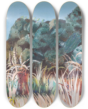 Triptych art skateboard deck of Tiit Psuke Landscape by Tiit Paasuke (1941)