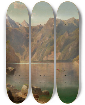 Triptych art skateboard deck of Adolf Chwala Knigssee by Adolf Chwala (1836-1900)