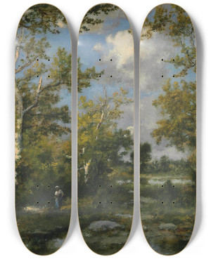 Triptych art skateboard deck of Narcissevirgile Diaz De La Pea Clairire Dans La Fort De Fontainbleau by Narcisse-Virgile Diaz de La Pea (1808-1876)