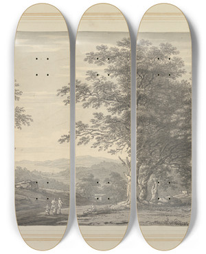 Triptych art skateboard deck of Joseph Farington View From Rydal Looking To Windermere by Joseph Farington (1747-1821)