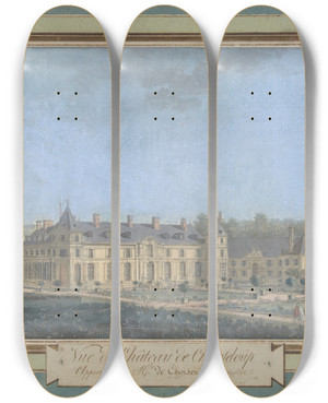 Triptych art skateboard deck of Alexisjoseph Prignon View Of A Chteau by Alexis Joseph Perignon (1806-1882)