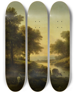 Triptych art skateboard deck of Alexandre Calame Landscape by Alexandre Calame (1810-1864)