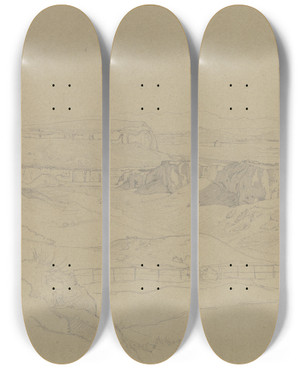Triptych art skateboard deck of Johann Wilhelm Schirmer Ausblick Ber Eine Karstlandschaft In Der Rmischen Campagna by Johann Wilhelm Schirmer (1807-1863)