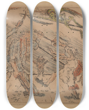 Triptych art skateboard deck of James Ensor Anger by James Ensor (1860-1949)