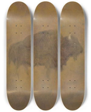 Triptych art skateboard deck of Albert Bierstadt Buffalo In A Sandstorm by Albert Bierstadt (1830-1902)