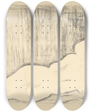 Triptych art skateboard deck of Mikul Galanda Leiaci Akt Od Chrbta by Mikulas Galanda (1895-1938)