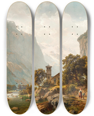 Triptych art skateboard deck of Johann Joseph Jansen A View Of Lauterbrunnen And Staubbach Falls Switzerland by Johann Joseph Jansen (1825-1849) Triptych art skateboard deck of Johann Joseph Jansen A View Of Lauterbrunnen And Staubbach Falls Switzerland by Johann Joseph Jansen (1825-1849)