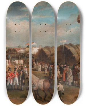 Triptych art skateboard deck of Charles Turner An Extensive View Of The Oxford Races by Charles Turner (1773-1857)