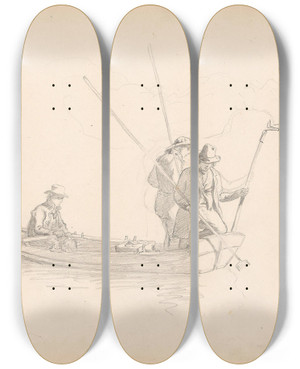 Triptych art skateboard deck of Hans Gude Lystring Fra Pram by Hans Gude (1825-1903)