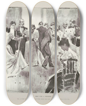 Triptych art skateboard deck of Charles Dana Gibson Hint For A Hostess_1 by Charles Dana Gibson (1867-1944)