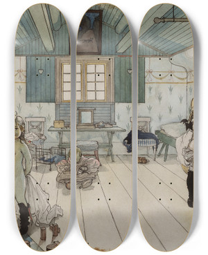 Triptych art skateboard deck of Carl Larsson Mammas And The Small Girls Room by Carl Larsson (1853-1919)