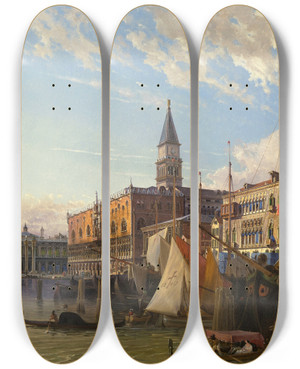 Triptych art skateboard deck of Friedrich Von Nerly The Doges Palace And The Piazzetta Di San Marco With A View Of The Grand Canal And Santa Maria Della Salute Beyond by Friedrich Von Nerly (1807-1878)