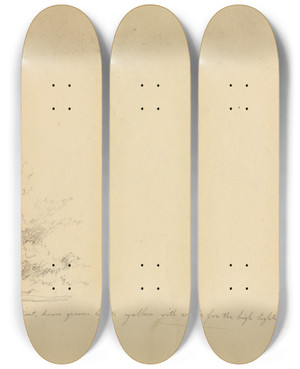 Triptych art skateboard deck of David Johnson Landscape And Tree Studies Verso by David Johnson (1827-1908)