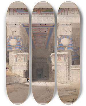 Triptych art skateboard deck of David Roberts Dendera Dandara Dec 7Th 1838 by David Roberts (1796-1864)