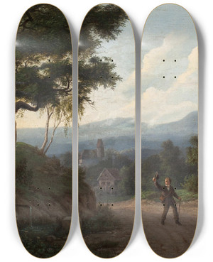 Triptych art skateboard deck of Ernst Gustav Doerell Auf Dem Weg Nach Aussig by Ernst Gustav Doerell (1832-1877)