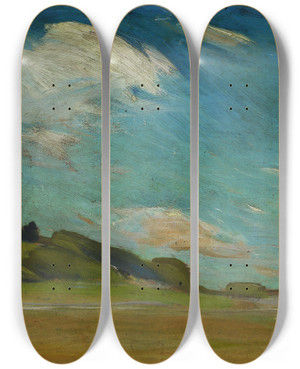 Triptych art skateboard deck of Konrad Krzyanowski Plainair Sketch From Zwierzyniec by Konrad Krzyzanowski (1872-1922)