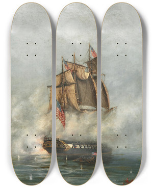 Triptych art skateboard deck of Ludwig Rubelli Von Sturmfest The American War Of Independence_1 by Ludwig Rubelli Von Sturmfest (1841-1905)