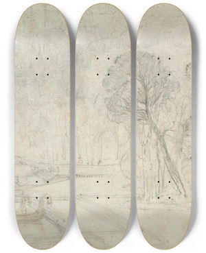 Triptych art skateboard deck of Francis Danby A Classical City by Francis Danby (1793-1861)