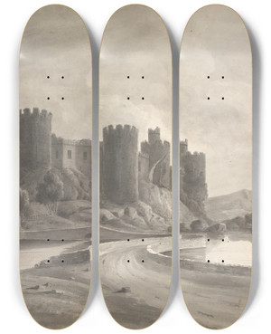 Triptych art skateboard deck of Isaac Weld Conway Castle North Wales Nov 1809 by Isaac Weld (1774-1856)