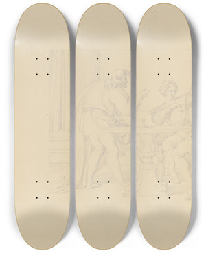 Triptych art skateboard deck of Bonaventura Genelli Aus Dem Leben Eines Wstlings V Der Wstling Erhlt Den Brautkranz Seiner Seiner Gemahlin Zurck by Bonaventura Genelli (1798-1868)