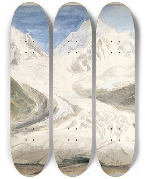 Triptych art skateboard deck of John Singer Sargent Roseg Glacier Pontresina by John Singer Sargent (1856-1925)