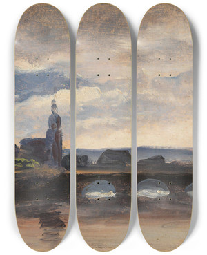 Triptych art skateboard deck of Thomas Fearnley The Augustusbrcke In Dresden by Thomas Fearnley (1802-1842)