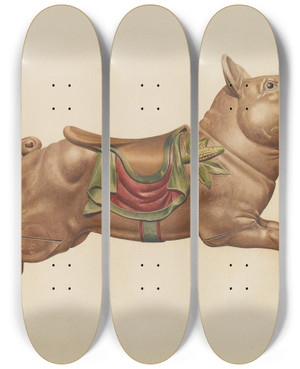 Triptych art skateboard deck of Henry Tomaszewski Carousel Pig by Henry Tomaszewski