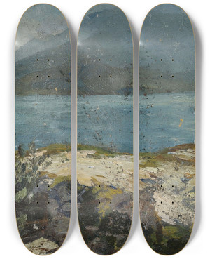 Triptych art skateboard deck of Hermann Pleuer Sommerliches Seeufer by Hermann Pleuer (1863-1911)