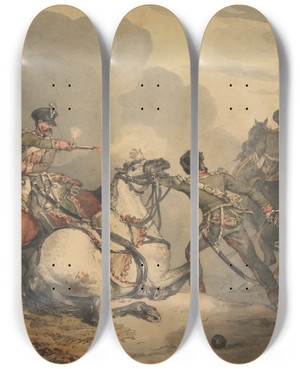 Triptych art skateboard deck of John Augustus Atkinson A Battle Scene by John Augustus Atkinson (1775-1830)