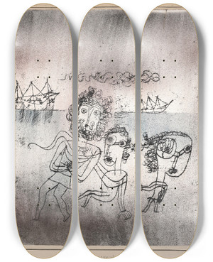 Triptych art skateboard deck of Paul Klee Odysseisch by Paul Klee (1879-1940)