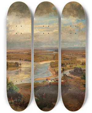 Triptych art skateboard deck of Anton Hlavacek A View Of Vienna From The Nussberg by Anton Hlavacek (1842-1926)