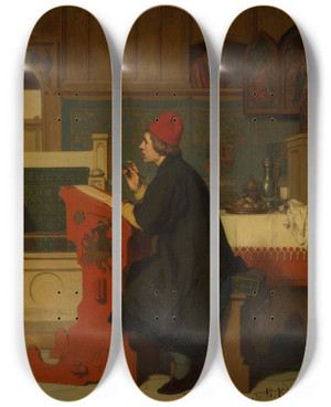 Triptych art skateboard deck of Guillaume Koller Hugo Van Der Goes Painting The Portrait Of Mary Of Burgundy by Guillaume Koller
