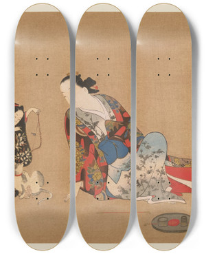 Triptych art skateboard deck of Shiichi Tajima Masterpieces Selected From The Ukiyoye School Pl02 by Shiichi Tajima (1869-1920)