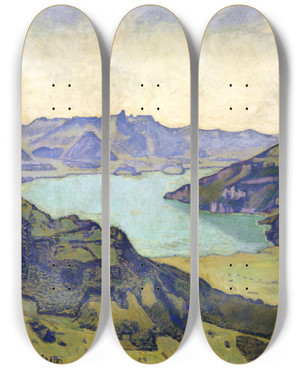 Triptych art skateboard deck of Ferdinand Hodler Lake Thun From Breitlauenen by Ferdinand Hodler (1853-1918)