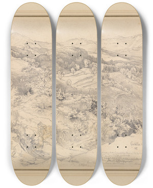 Triptych art skateboard deck of Victor Paul Mohn View From Civitella Near Olevano by Victor Paul Mohn (1843-1911)