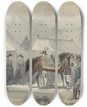 Triptych art skateboard deck of Constantin Guys The Queen by Constantin Guys (1805-1892)
