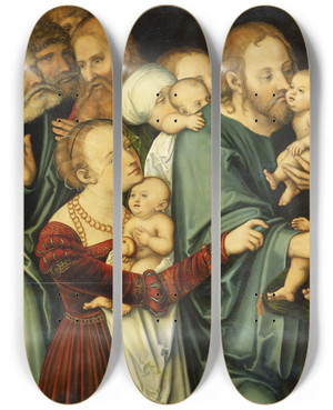 Triptych art skateboard deck of Lucas Cranach The Elder Christ Blessing The Children_2 by Lucas Cranach The Elder (1472-1553)