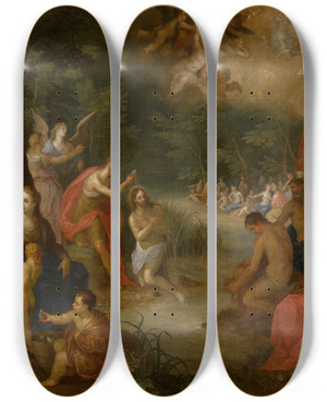 Triptych art skateboard deck of Jan Van Balen The Baptism Of Christ by Jan Van Balen (1611-1654)
